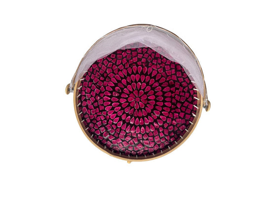 Round Bamboo Food Cover with Mesh Dome, Mother of Pearl Inlay Bamboo Tray, Handmade Food Protector, Kitchen Serving Tray 16 Inch