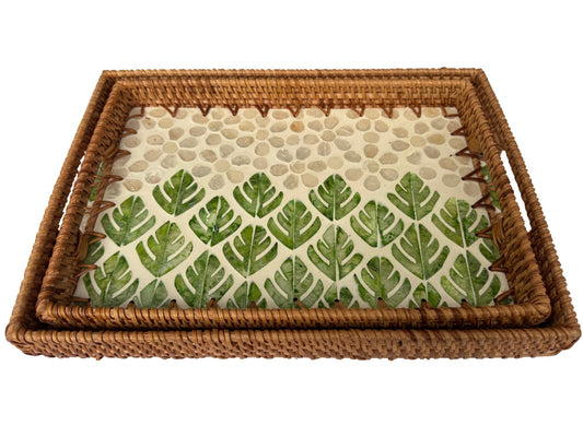 Rectangular Rattan Tray with Mother of Pearl Inlay - Handwoven Serving Tray, Vietnam Home Decor 61