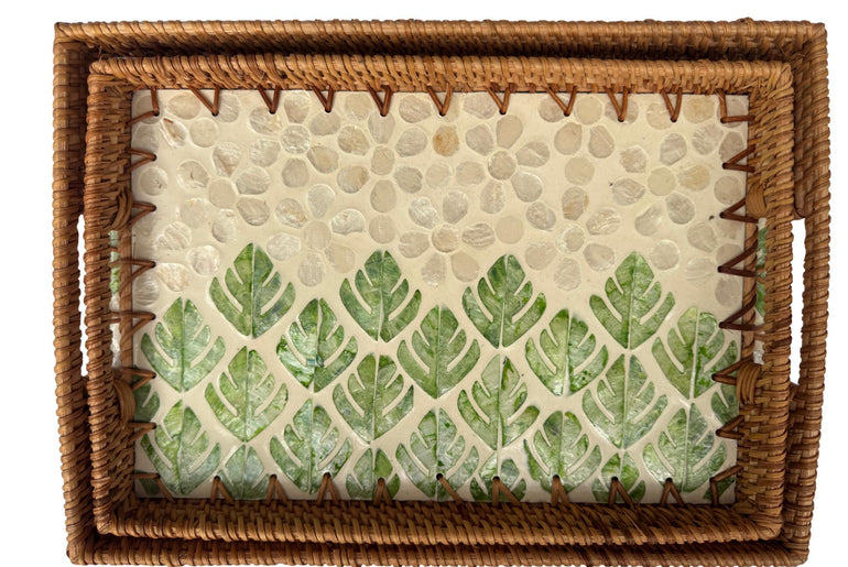 Rectangular Rattan Tray with Mother of Pearl Inlay - Handwoven Serving Tray, Vietnam Home Decor 61