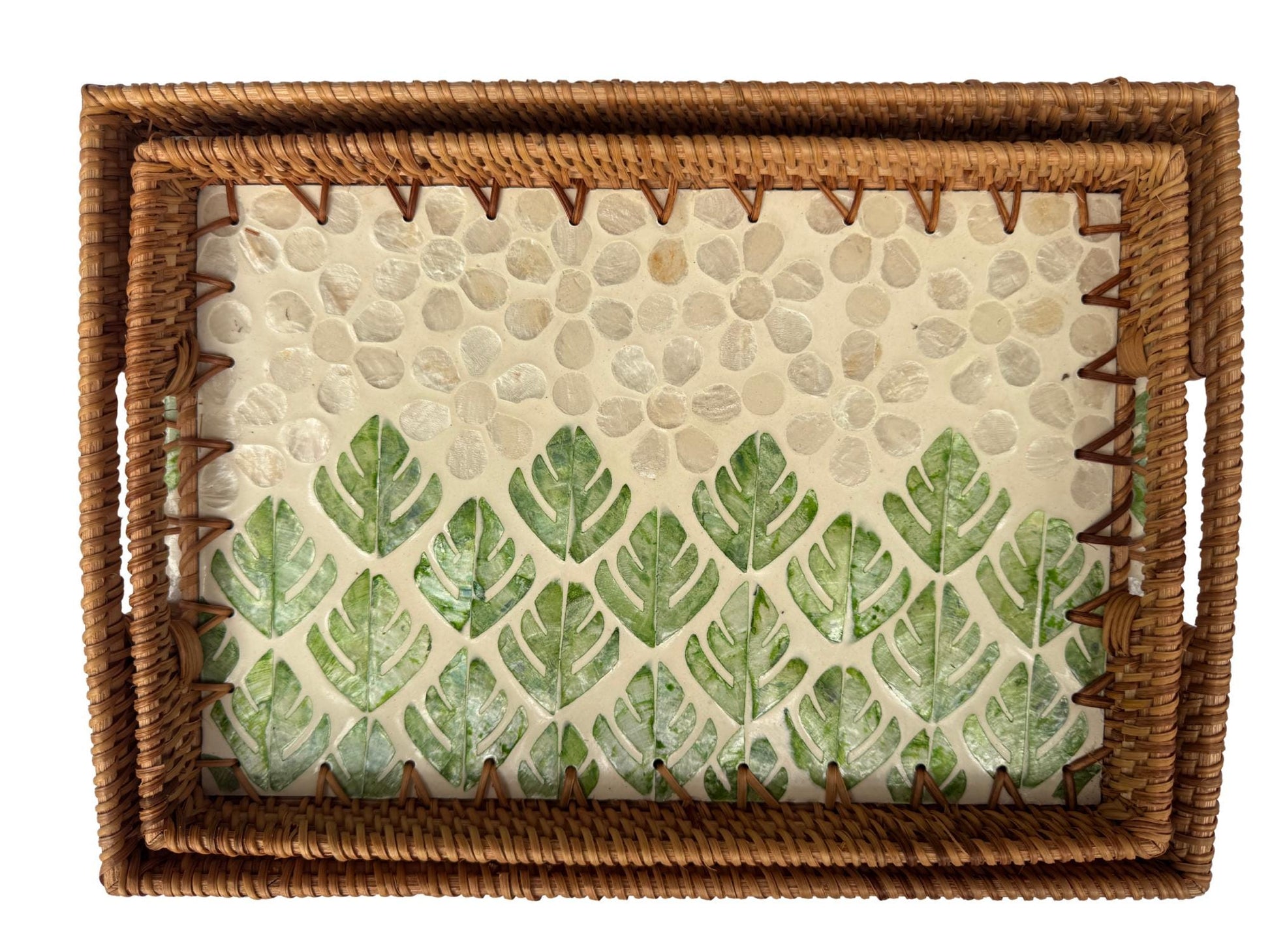 Rectangular Rattan Tray with Mother of Pearl Inlay - Handwoven Serving Tray, Vietnam Home Decor 61