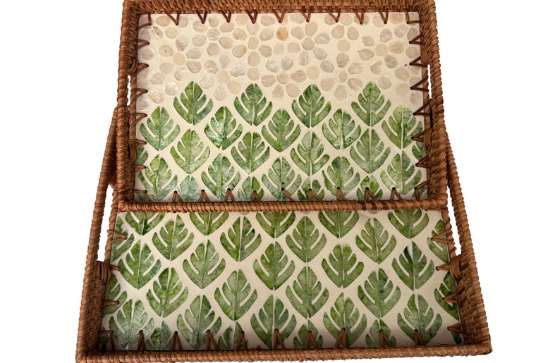 Rectangular Rattan Tray with Mother of Pearl Inlay - Handwoven Serving Tray, Vietnam Home Decor 61