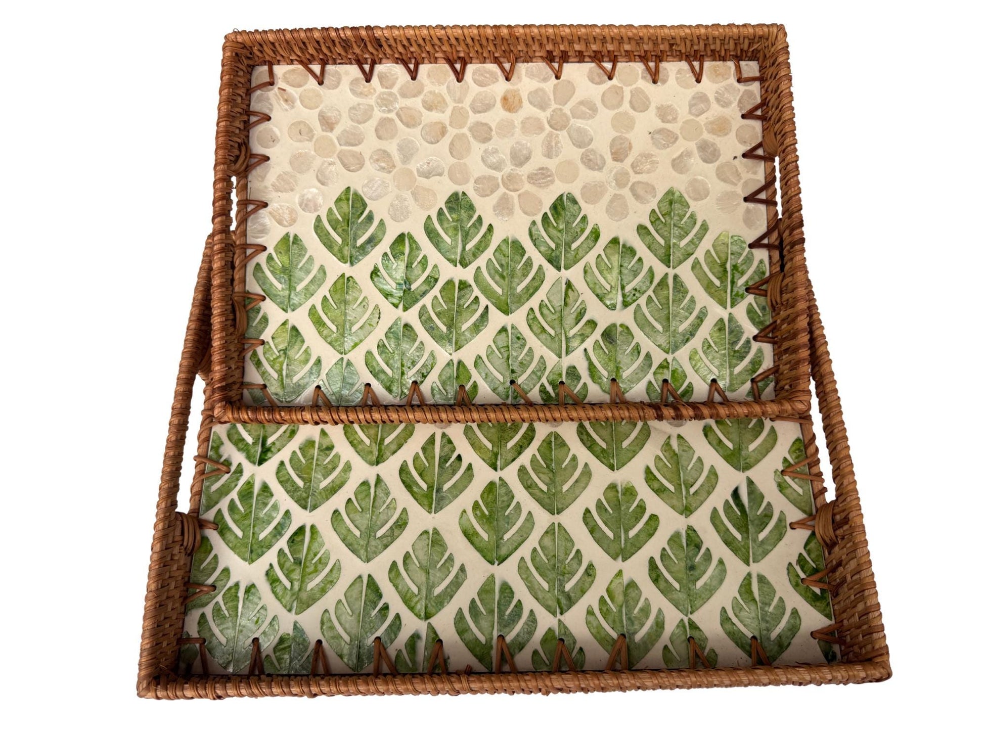 Rectangular Rattan Tray with Mother of Pearl Inlay - Handwoven Serving Tray, Vietnam Home Decor 61