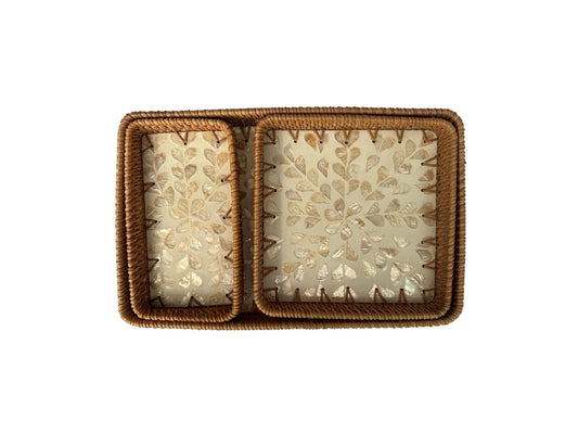 Rattan Tray with Mother of Pearl Inlay Base, Handmade Woven Serving Tray, Boho Coastal Coffee Table Decor, Made in Vietnam 97