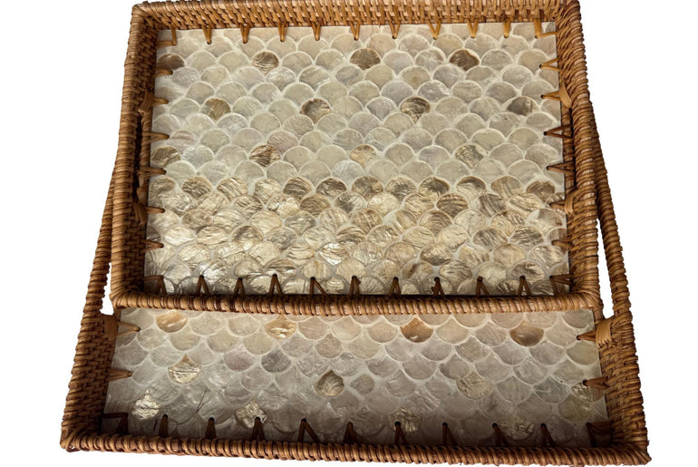 Rectangular Rattan Tray with Mother of Pearl Inlay - Handcrafted Serving Tray, Vietnam 60
