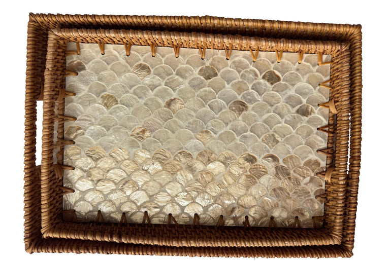 Rectangular Rattan Tray with Mother of Pearl Inlay - Handcrafted Serving Tray, Vietnam 60