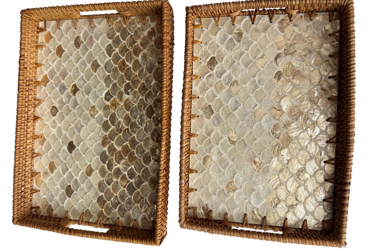 Rectangular Rattan Tray with Mother of Pearl Inlay - Handcrafted Serving Tray, Vietnam 60