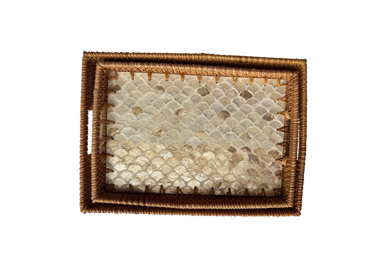 Rectangular Rattan Tray with Mother of Pearl Inlay - Handcrafted Serving Tray, Vietnam 60