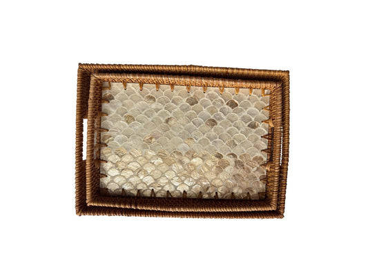 Rectangular Rattan Tray with Mother of Pearl Inlay - Handcrafted Serving Tray, Vietnam 60