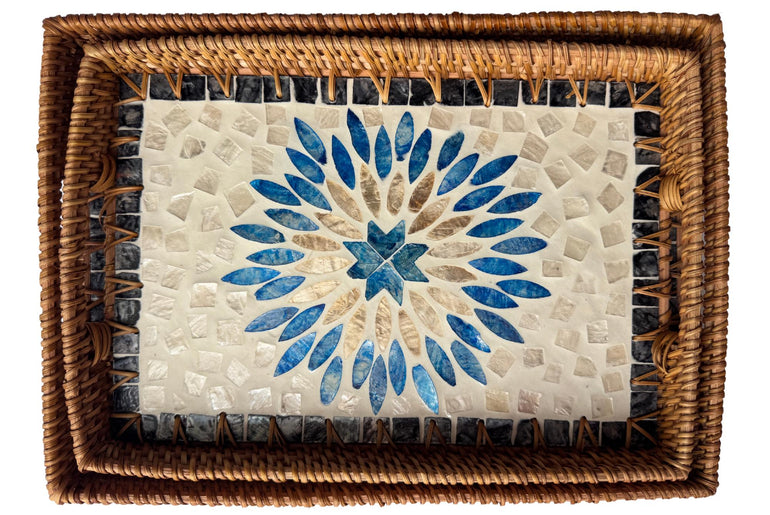 Rectangular Rattan Tray with Mother of Pearl Inlay - Handcrafted Serving Tray, Vietnam 62