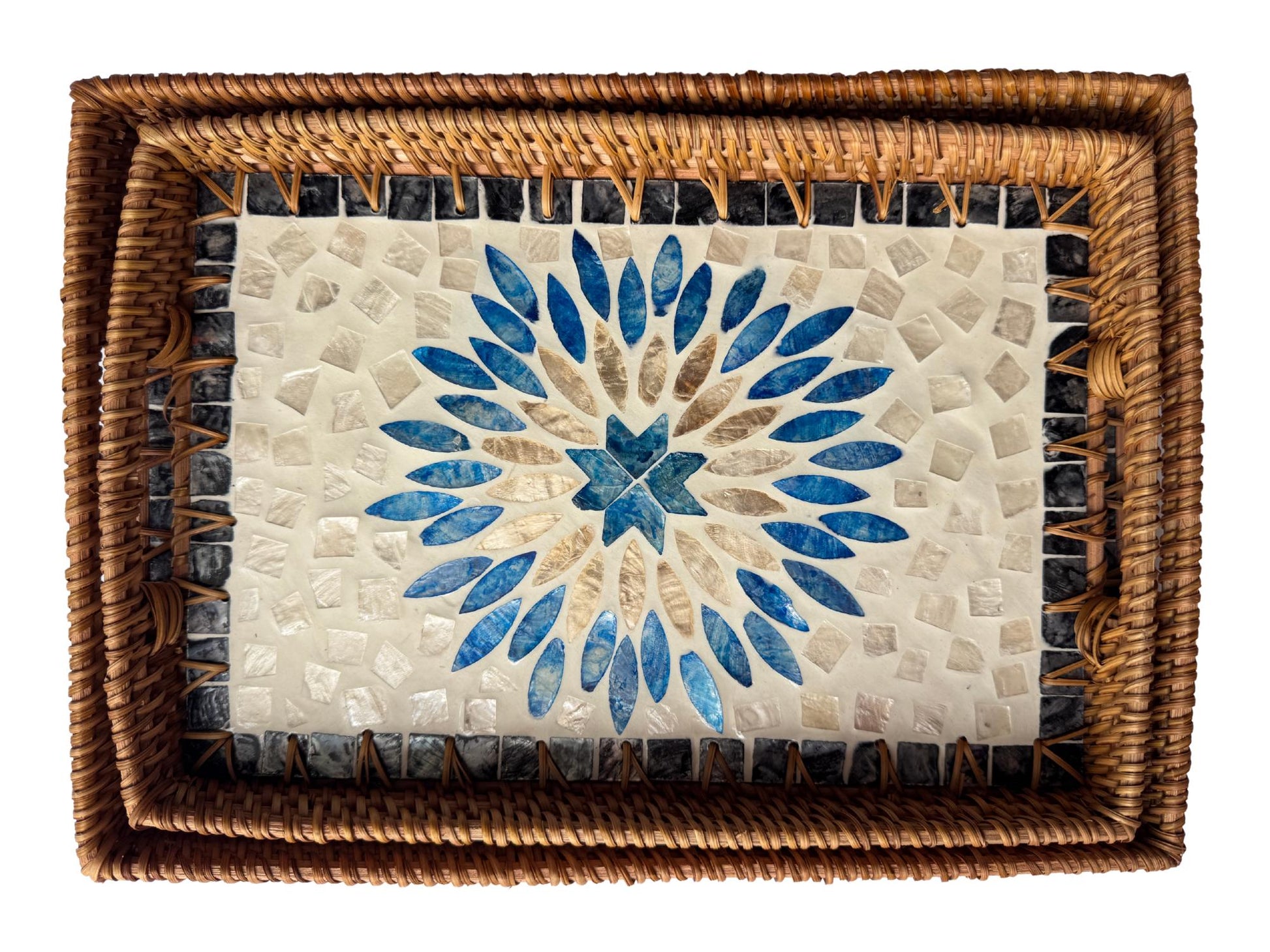 Rectangular Rattan Tray with Mother of Pearl Inlay - Handcrafted Serving Tray, Vietnam 62
