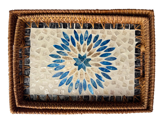 Rectangular Rattan Tray with Mother of Pearl Inlay - Handcrafted Serving Tray, Vietnam 62