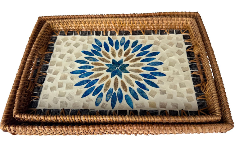 Rectangular Rattan Tray with Mother of Pearl Inlay - Handcrafted Serving Tray, Vietnam 62