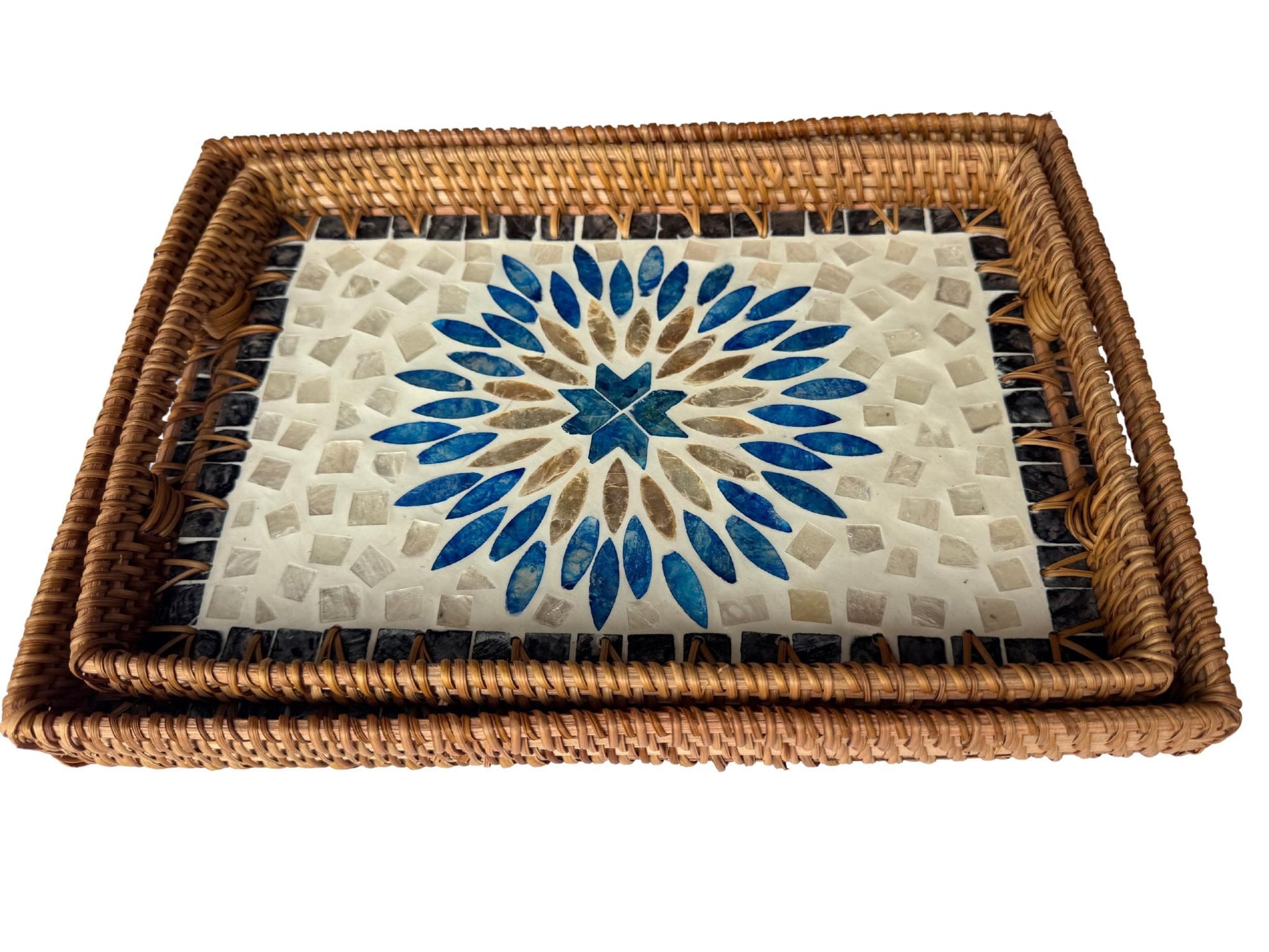 Rectangular Rattan Tray with Mother of Pearl Inlay - Handcrafted Serving Tray, Vietnam 62