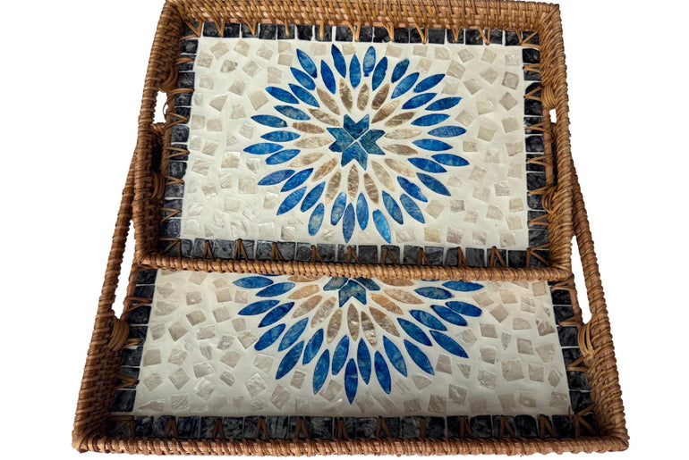 Rectangular Rattan Tray with Mother of Pearl Inlay - Handcrafted Serving Tray, Vietnam 62