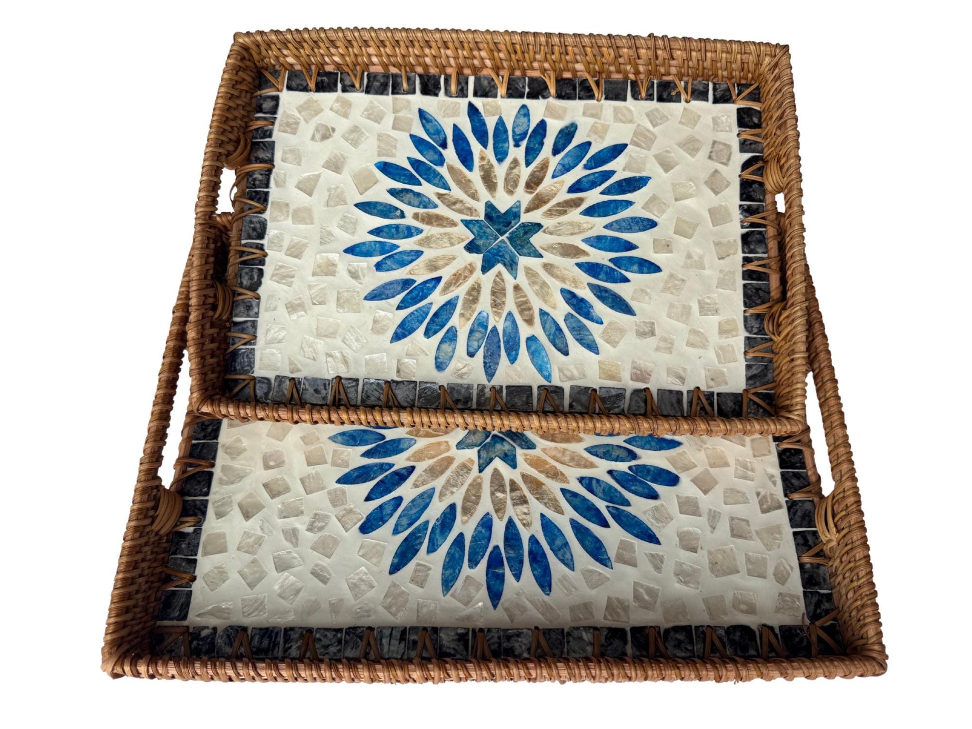 Rectangular Rattan Tray with Mother of Pearl Inlay - Handcrafted Serving Tray, Vietnam 62