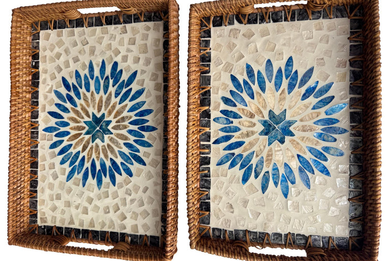 Rectangular Rattan Tray with Mother of Pearl Inlay - Handcrafted Serving Tray, Vietnam 62