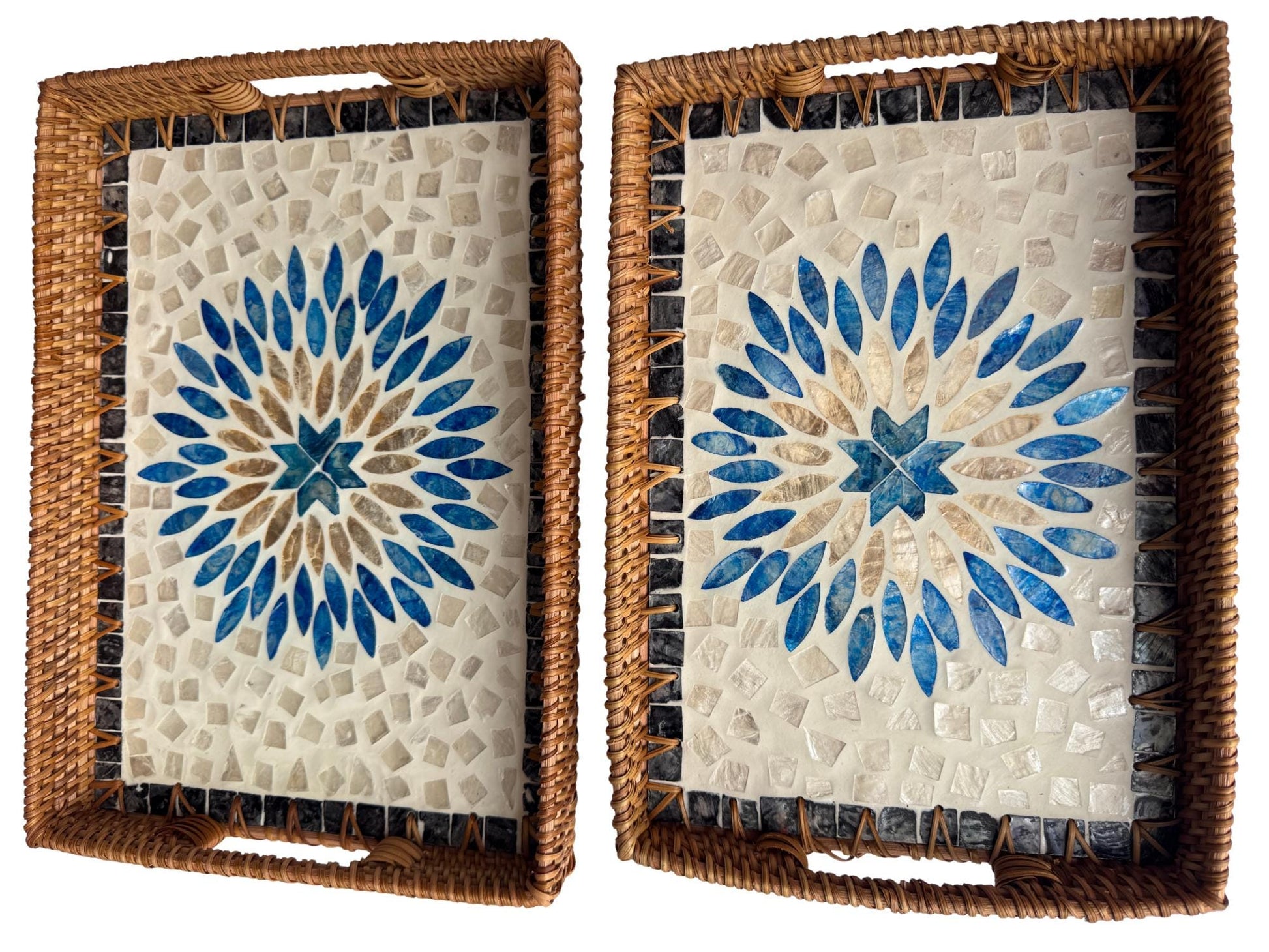 Rectangular Rattan Tray with Mother of Pearl Inlay - Handcrafted Serving Tray, Vietnam 62