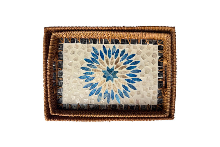 Rectangular Rattan Tray with Mother of Pearl Inlay - Handcrafted Serving Tray, Vietnam 62