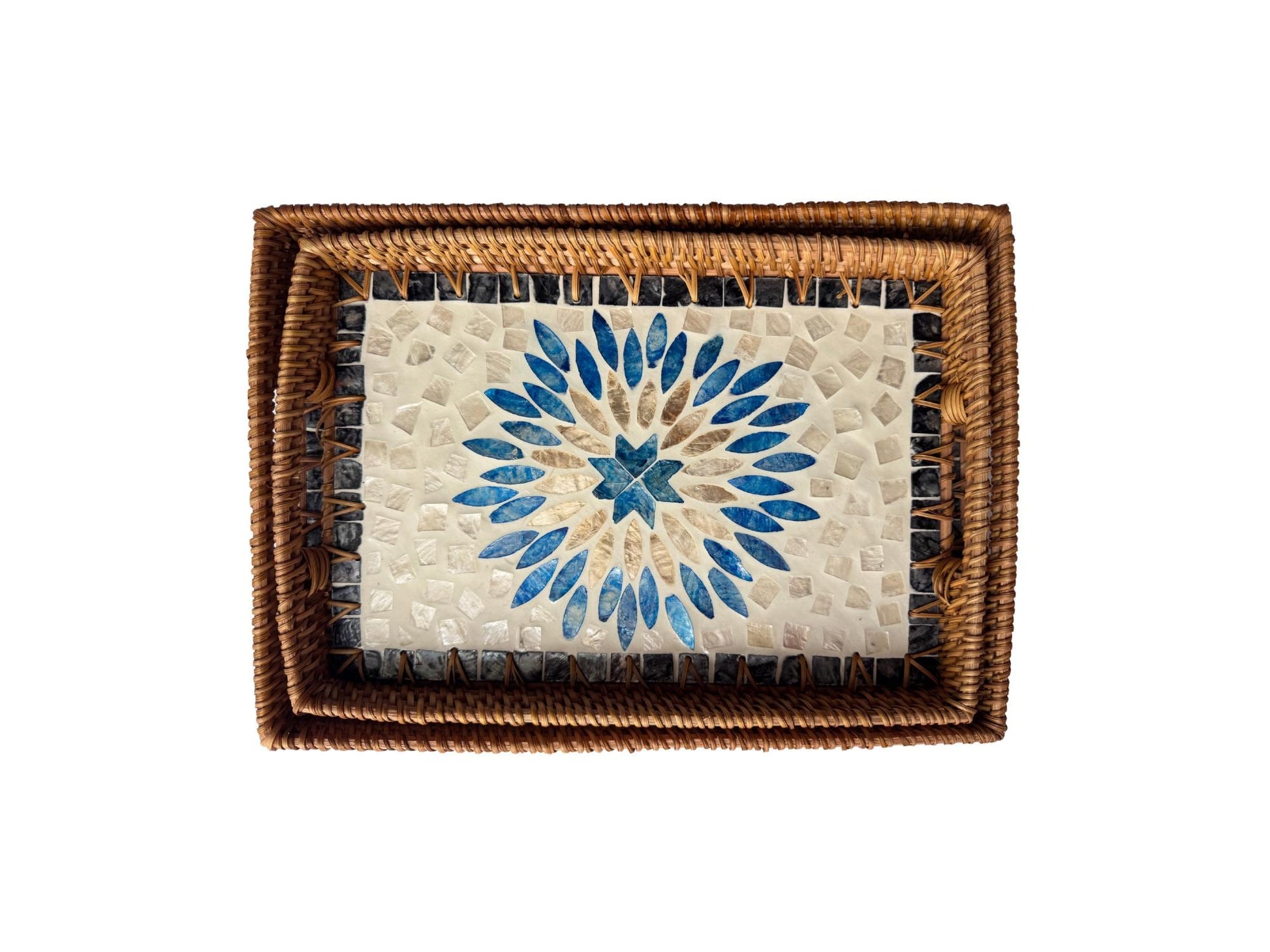 Rectangular Rattan Tray with Mother of Pearl Inlay - Handcrafted Serving Tray, Vietnam 62