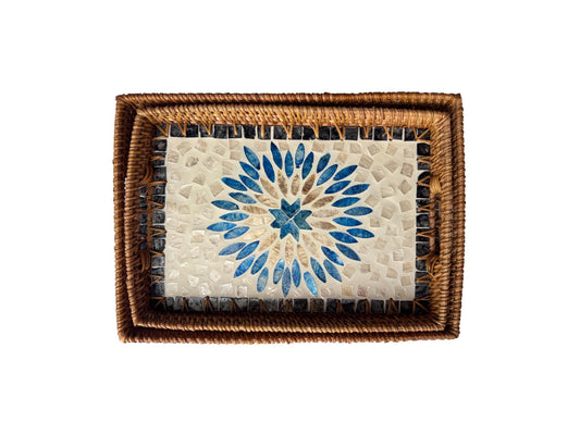 Rectangular Rattan Tray with Mother of Pearl Inlay - Handcrafted Serving Tray, Vietnam 62