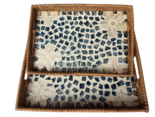 Rectangular Rattan Tray with Mother of Pearl Inlay - Handcrafted Serving Decor 58