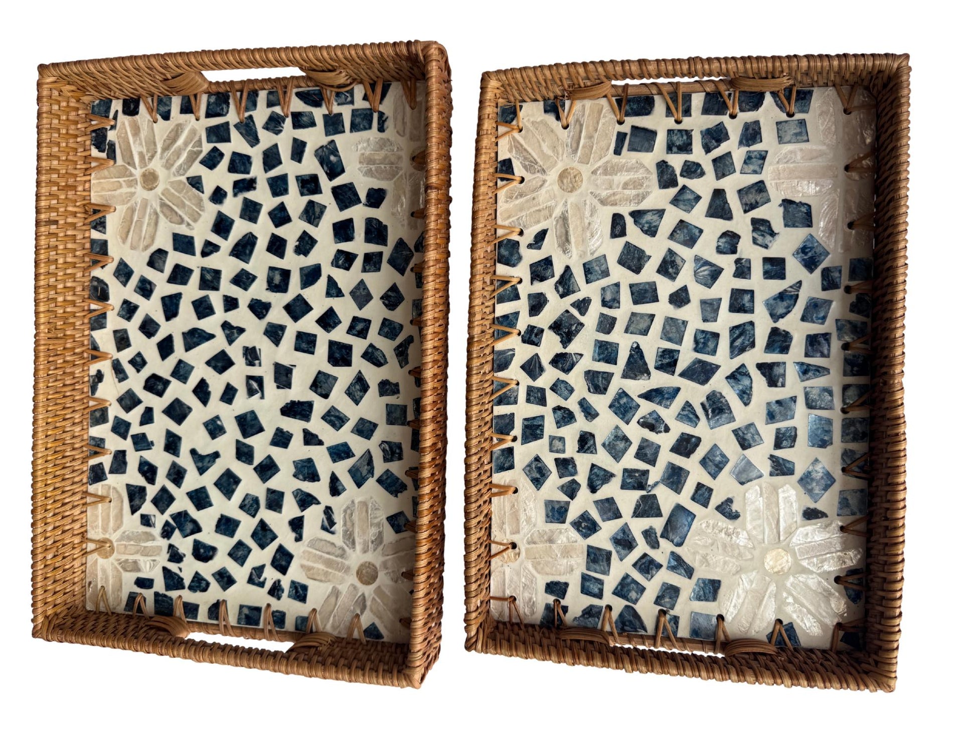Rectangular Rattan Tray with Mother of Pearl Inlay - Handcrafted Serving Decor 58