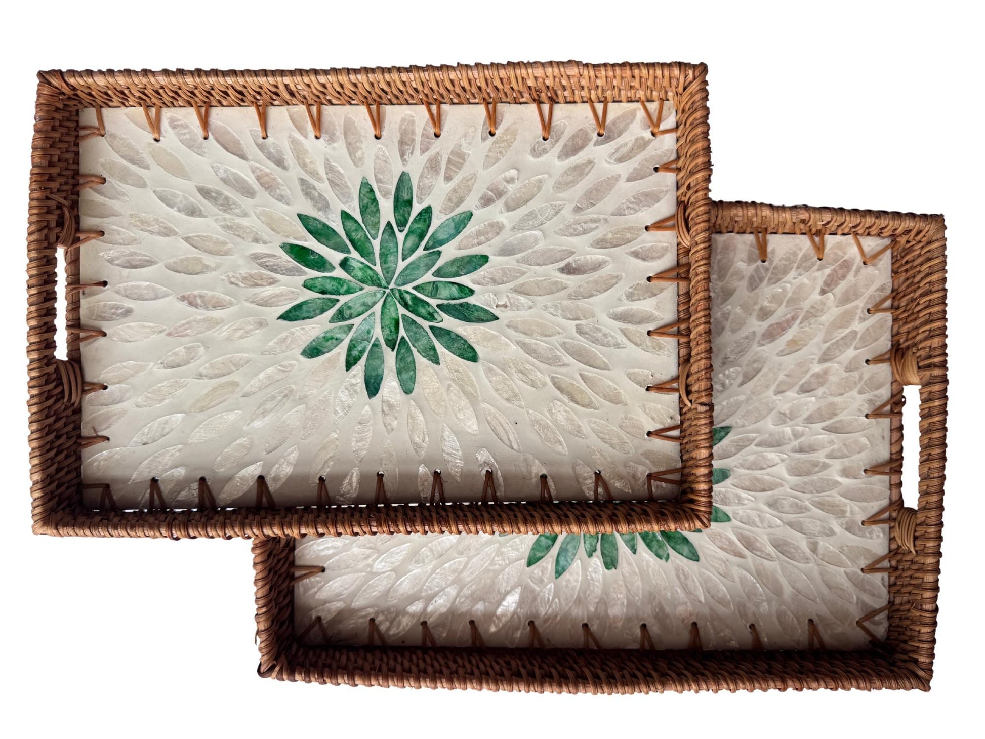 Handcrafted Rattan Serving Tray with Mother of Pearl Inlay - Decorative Home Accent 65