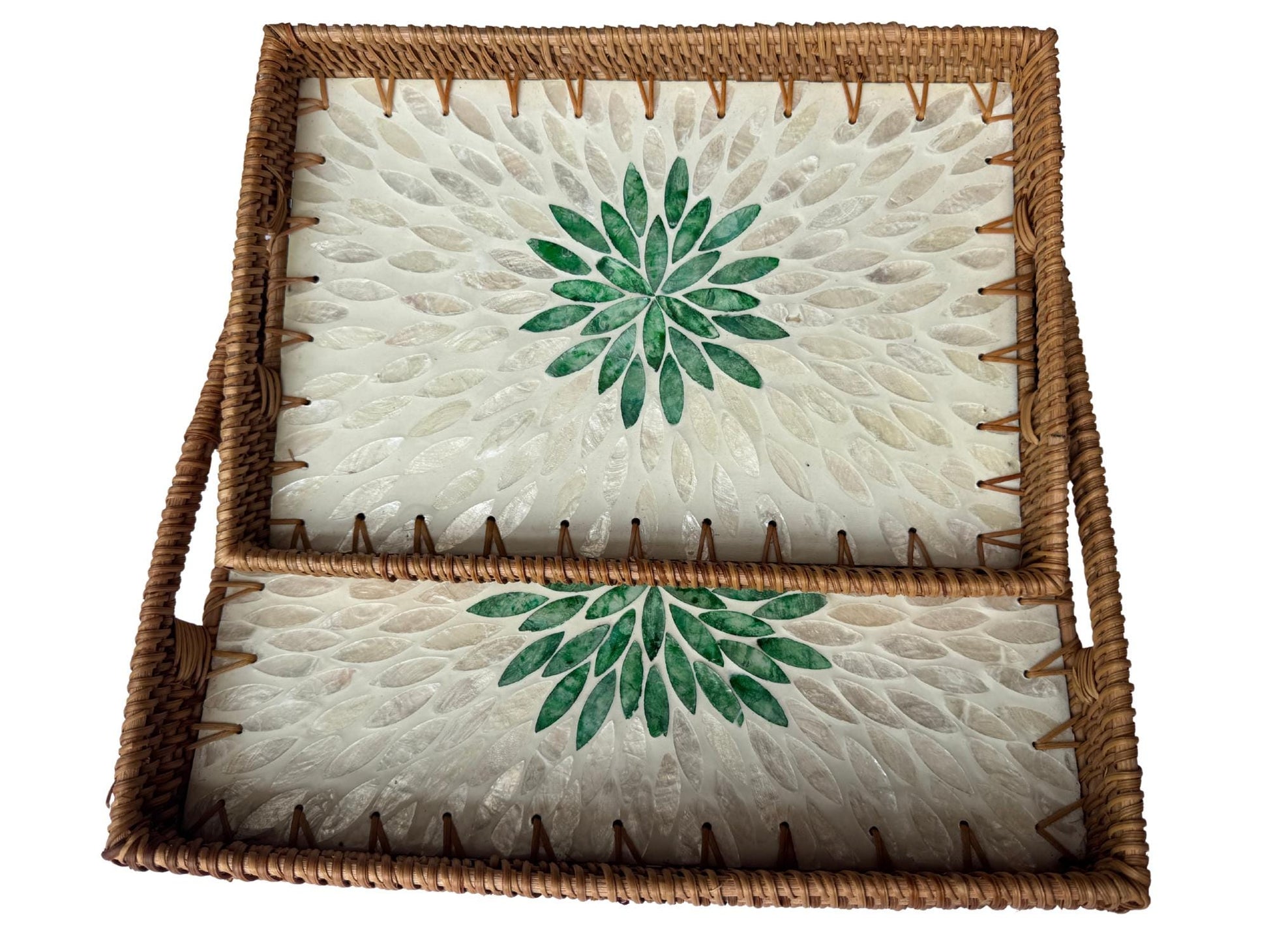 Handcrafted Rattan Serving Tray with Mother of Pearl Inlay - Decorative Home Accent 65
