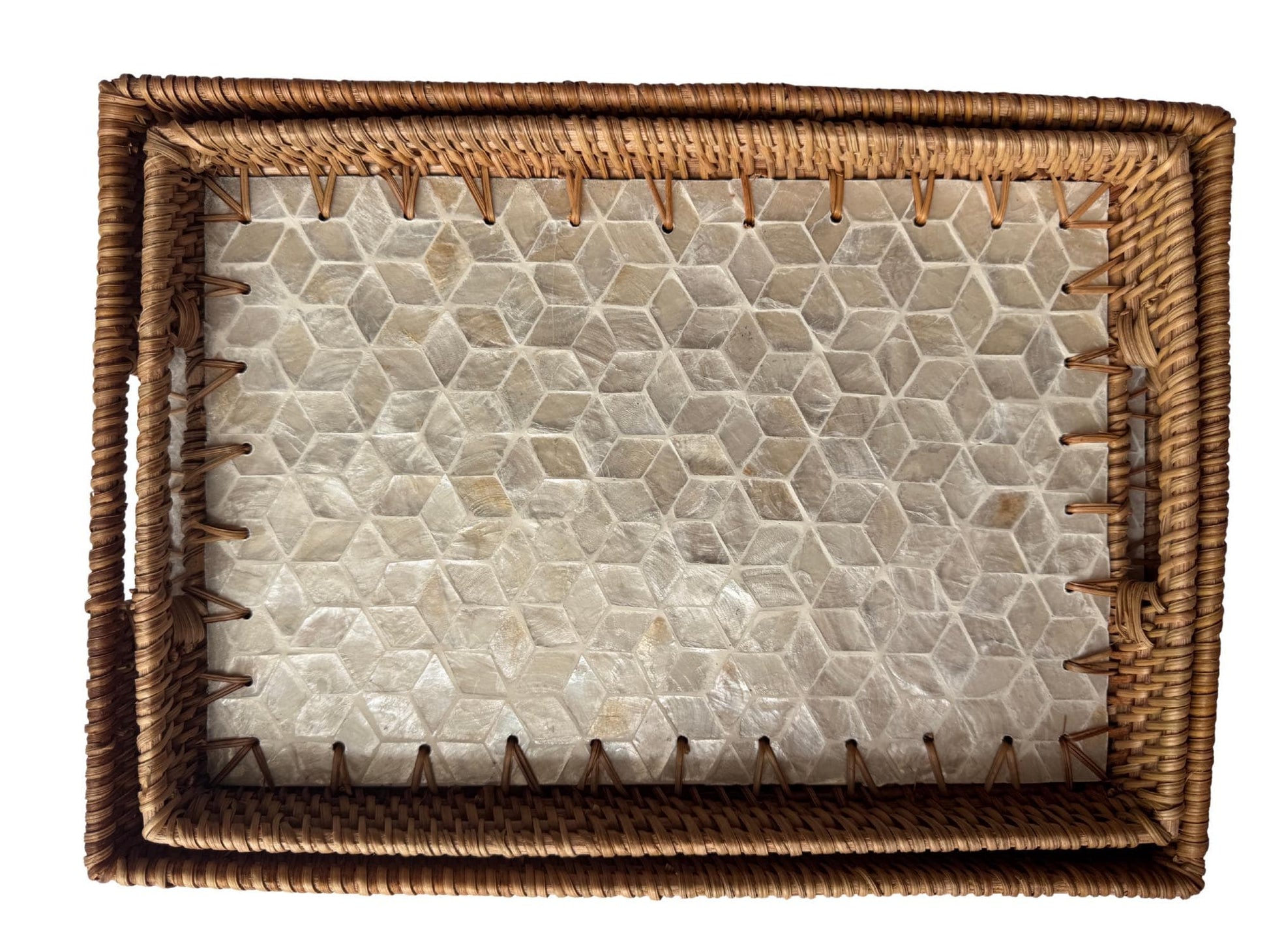 Rectangular Rattan Tray with Mother of Pearl Inlay - Handcrafted Serving Decor 57