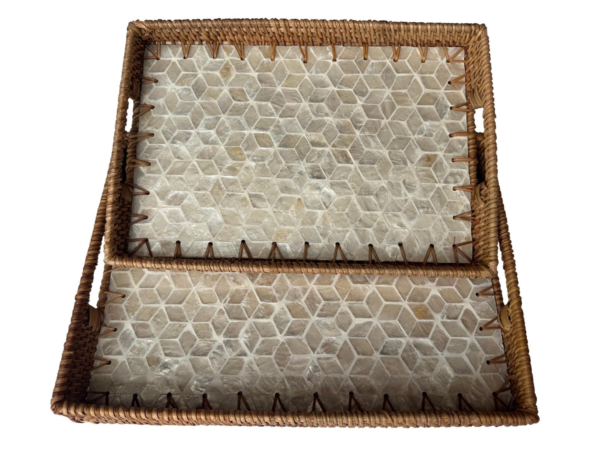 Rectangular Rattan Tray with Mother of Pearl Inlay - Handcrafted Serving Decor 57