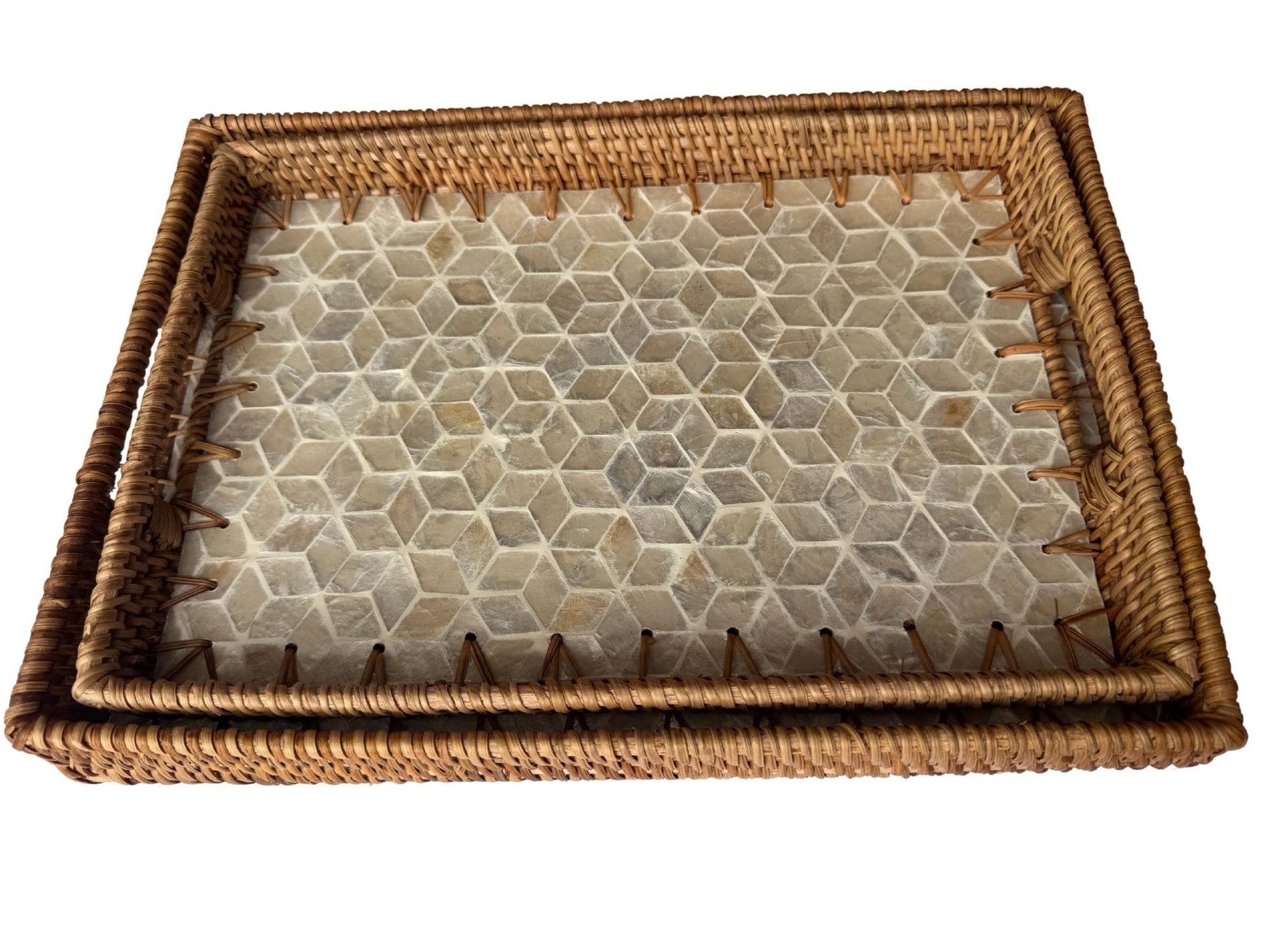 Rectangular Rattan Tray with Mother of Pearl Inlay - Handcrafted Serving Decor 57