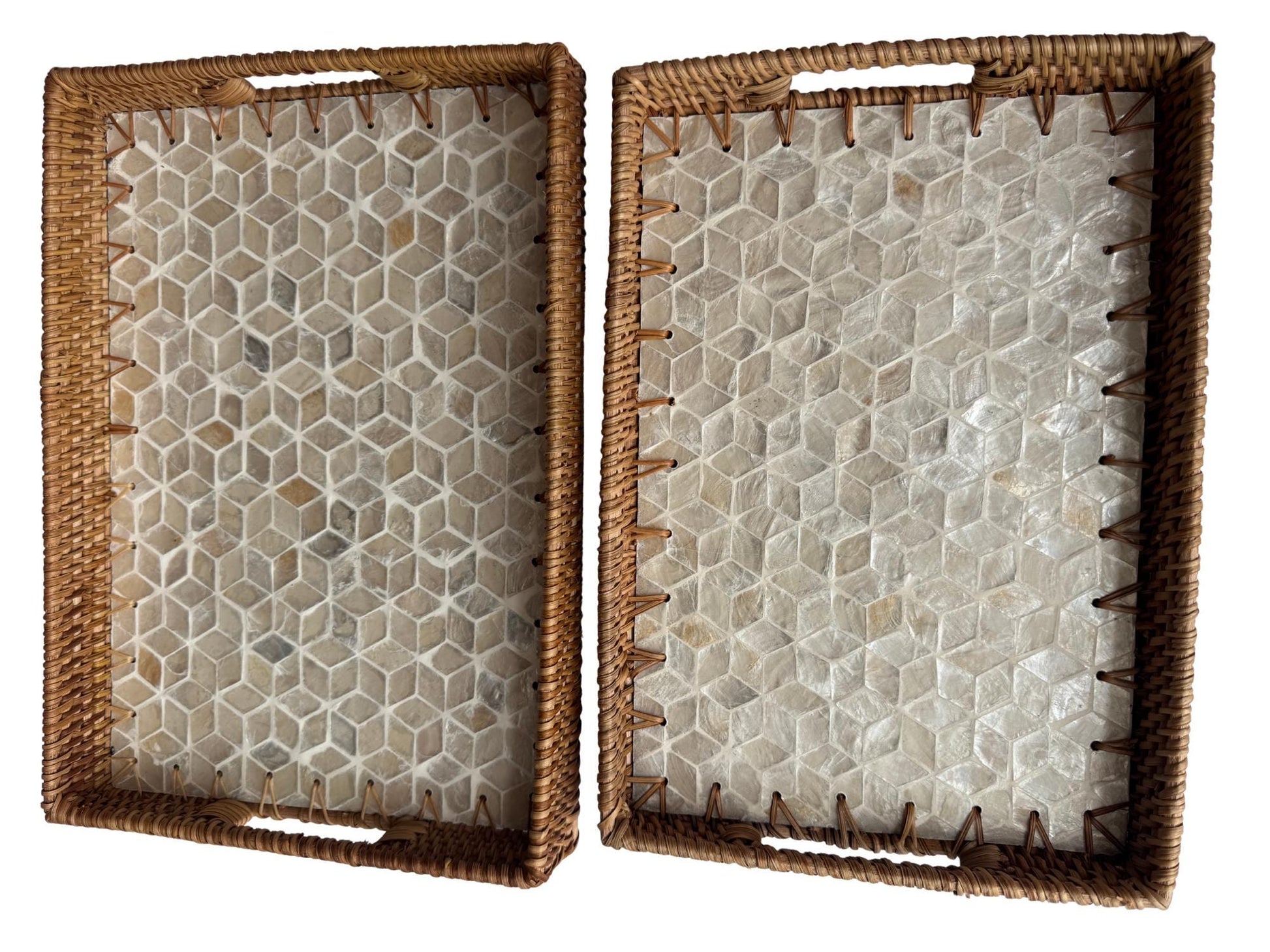 Rectangular Rattan Tray with Mother of Pearl Inlay - Handcrafted Serving Decor 57