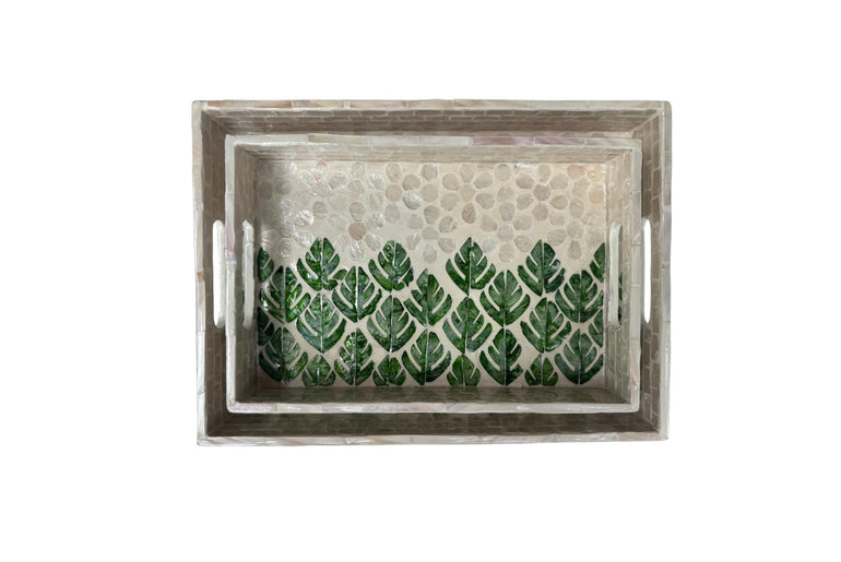 Mother of Pearl Rectangular Tray - Handmade Shell Inlay Serving Tray, Decorative Coffee Table Tray, Vanity Organizer, Housewarming Gift 152