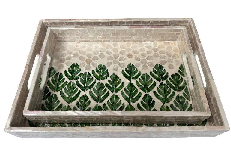 Mother of Pearl Rectangular Tray - Handmade Shell Inlay Serving Tray, Decorative Coffee Table Tray, Vanity Organizer, Housewarming Gift 152