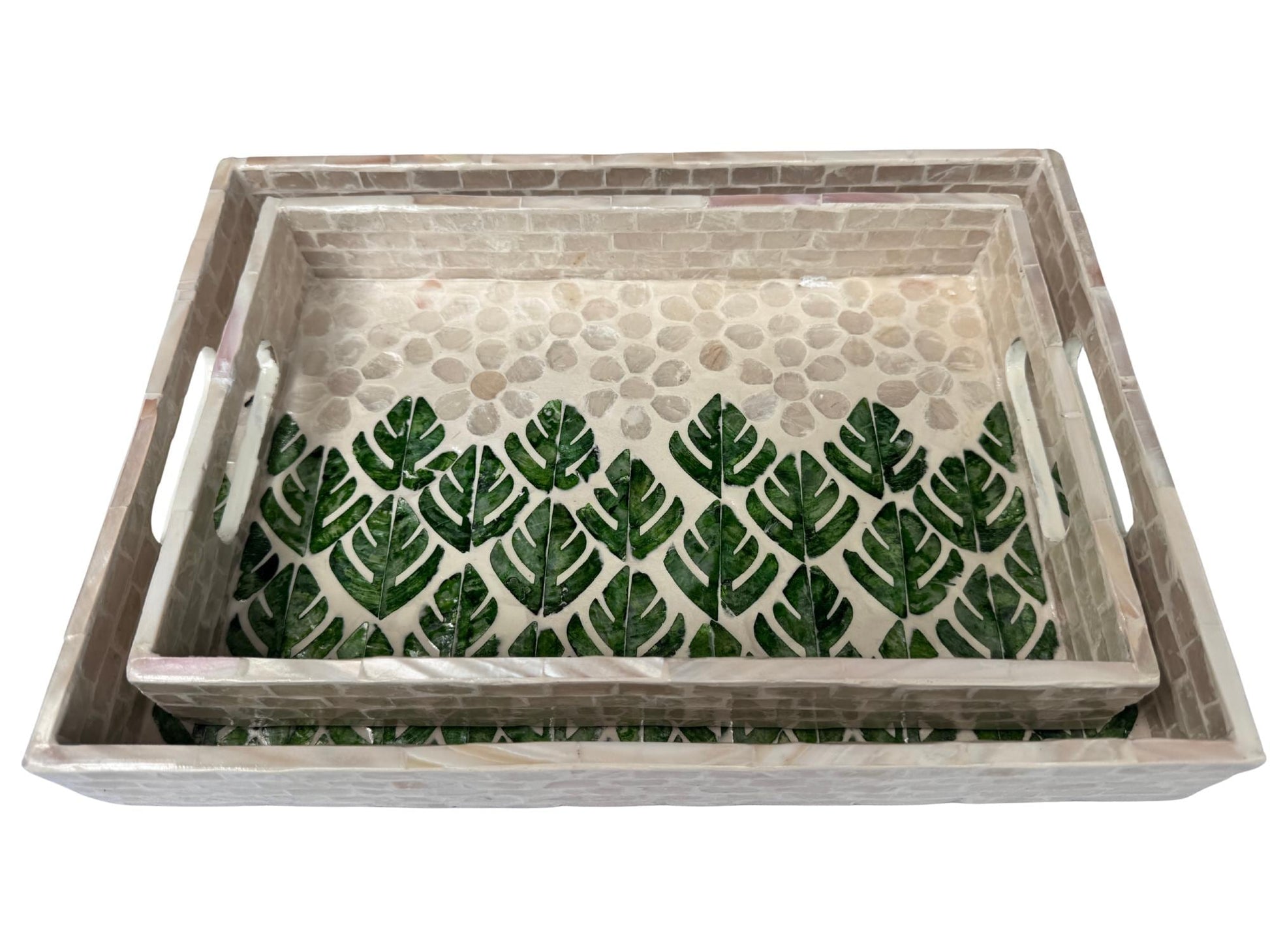 Mother of Pearl Rectangular Tray - Handmade Shell Inlay Serving Tray, Decorative Coffee Table Tray, Vanity Organizer, Housewarming Gift 152