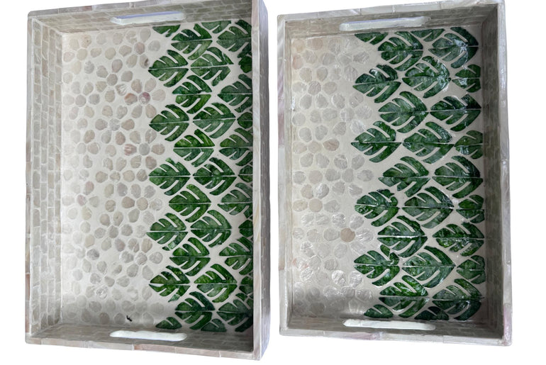 Mother of Pearl Rectangular Tray - Handmade Shell Inlay Serving Tray, Decorative Coffee Table Tray, Vanity Organizer, Housewarming Gift 152