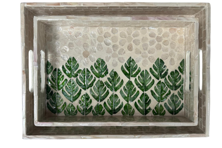 Mother of Pearl Rectangular Tray - Handmade Shell Inlay Serving Tray, Decorative Coffee Table Tray, Vanity Organizer, Housewarming Gift 152