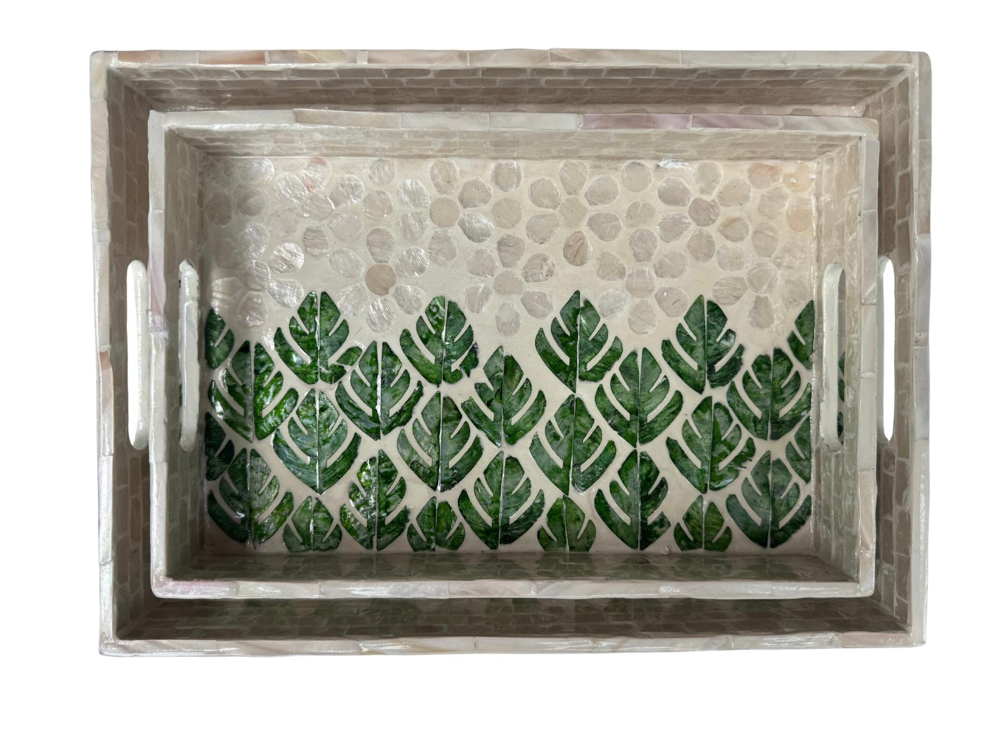 Mother of Pearl Rectangular Tray - Handmade Shell Inlay Serving Tray, Decorative Coffee Table Tray, Vanity Organizer, Housewarming Gift 152