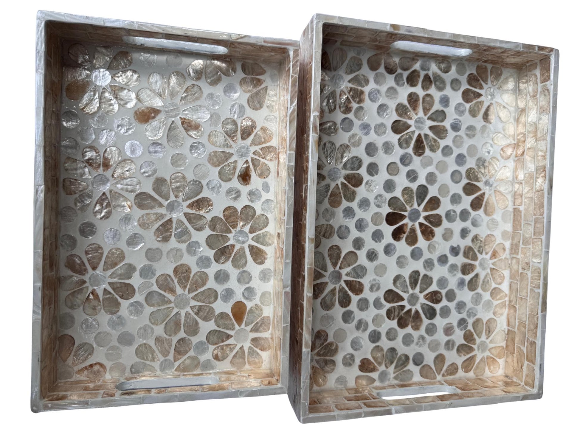 Mother of Pearl Rectangular Tray - Handmade Shell Inlay Serving Tray, Decorative Coffee Table Tray, Vanity Organizer, Housewarming Gift 147