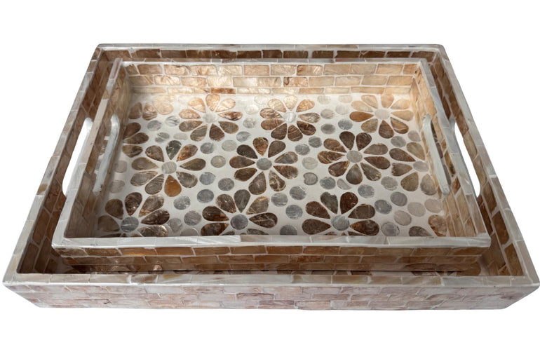 Mother of Pearl Rectangular Tray - Handmade Shell Inlay Serving Tray, Decorative Coffee Table Tray, Vanity Organizer, Housewarming Gift 147