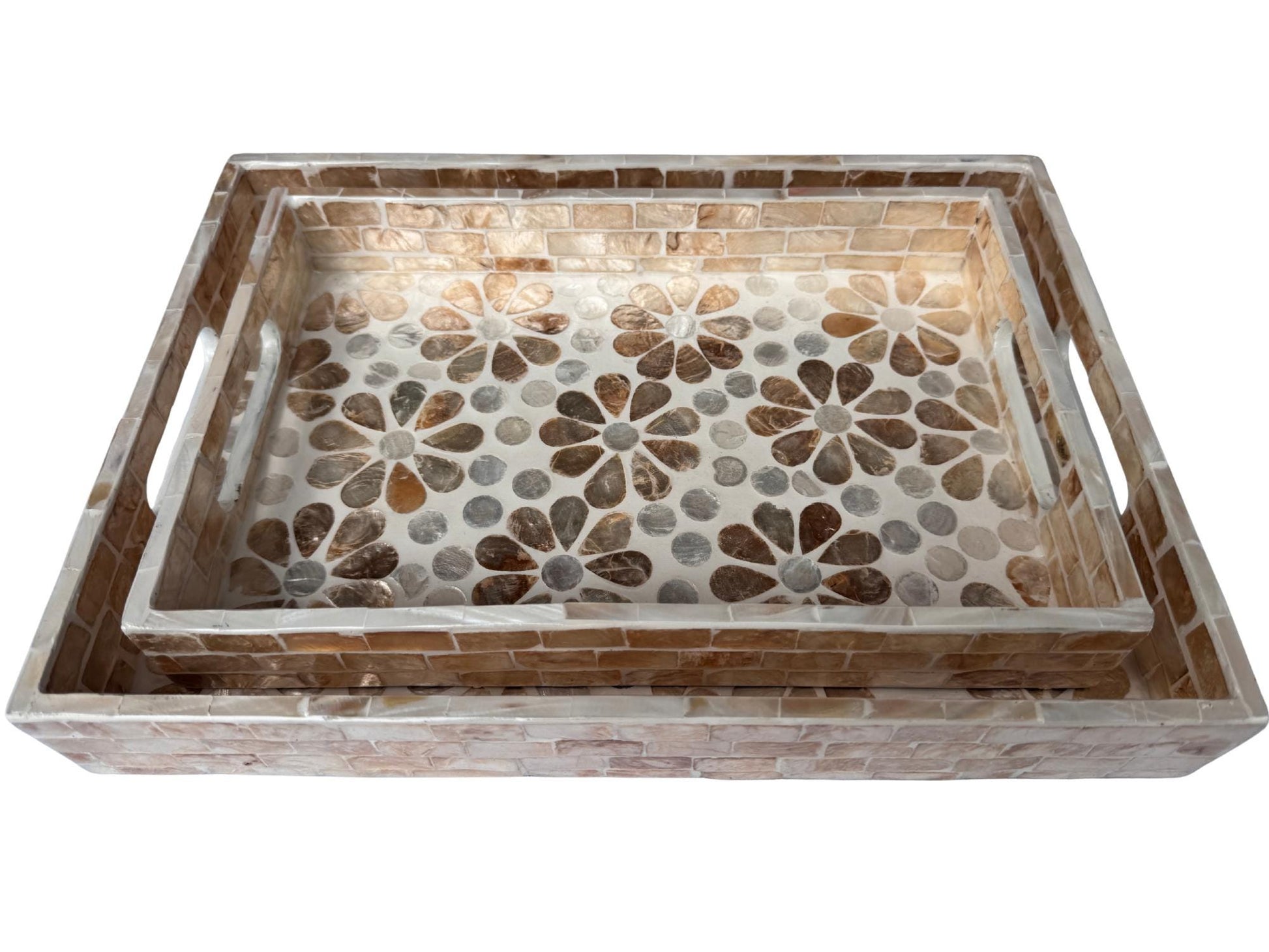 Mother of Pearl Rectangular Tray - Handmade Shell Inlay Serving Tray, Decorative Coffee Table Tray, Vanity Organizer, Housewarming Gift 147