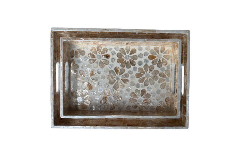 Mother of Pearl Rectangular Tray - Handmade Shell Inlay Serving Tray, Decorative Coffee Table Tray, Vanity Organizer, Housewarming Gift 147
