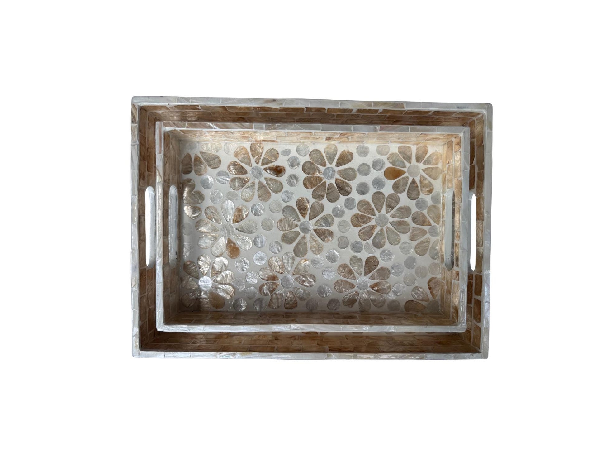 Mother of Pearl Rectangular Tray - Handmade Shell Inlay Serving Tray, Decorative Coffee Table Tray, Vanity Organizer, Housewarming Gift 147