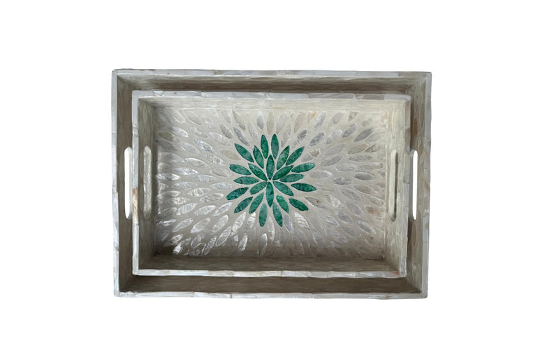 Mother of Pearl Rectangular Tray - Handmade Shell Inlay Serving Tray, Decorative Coffee Table Tray, Vanity Organizer, Housewarming Gift 47
