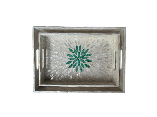 Mother of Pearl Rectangular Tray - Handmade Shell Inlay Serving Tray, Decorative Coffee Table Tray, Vanity Organizer, Housewarming Gift 47