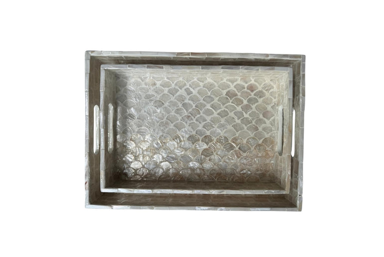 Mother of Pearl Rectangular Tray - Handmade Shell Inlay Serving Tray, Decorative Coffee Table Tray, Vanity Organizer, Housewarming Gift 48