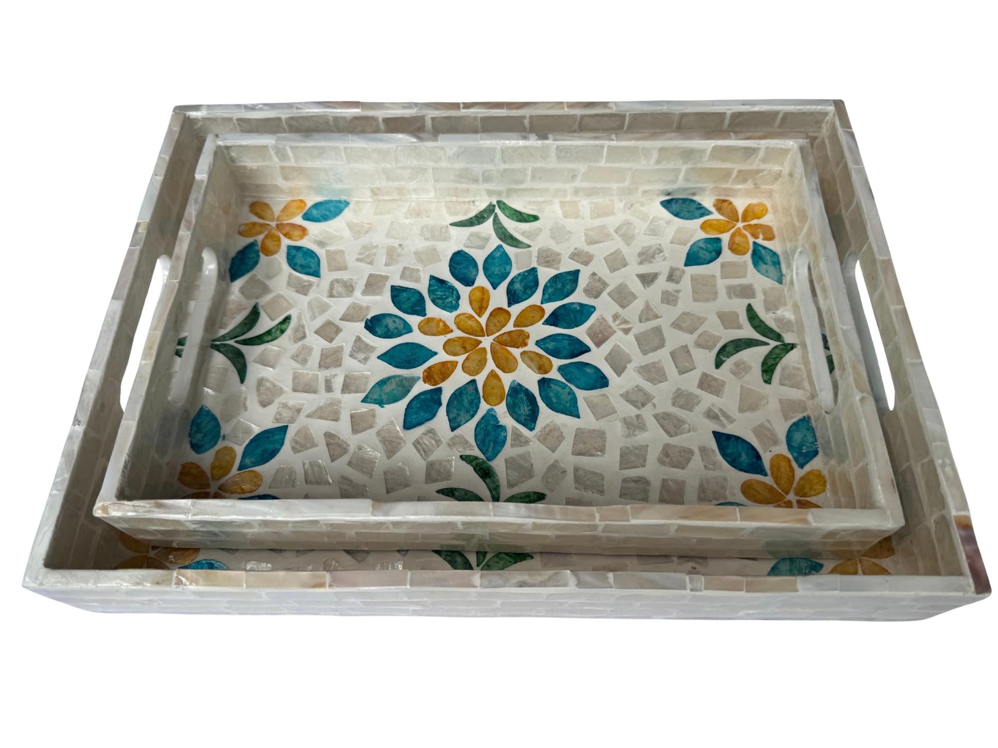 Mother of Pearl Rectangular Tray - Handmade Shell Inlay Serving Tray, Decorative Coffee Table Tray, Vanity Organizer, Housewarming Gift 46