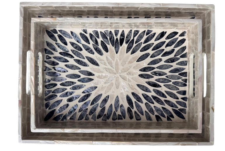 Mother of Pearl Rectangular Tray - Handmade Shell Inlay Serving Tray, Decorative Coffee Table Tray, Vanity Organizer, Housewarming Gift 145