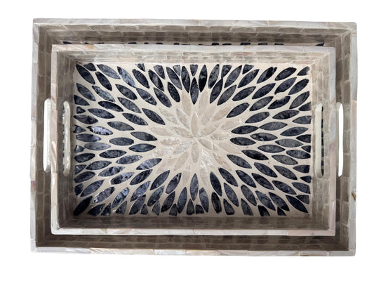 Mother of Pearl Rectangular Tray - Handmade Shell Inlay Serving Tray, Decorative Coffee Table Tray, Vanity Organizer, Housewarming Gift 145