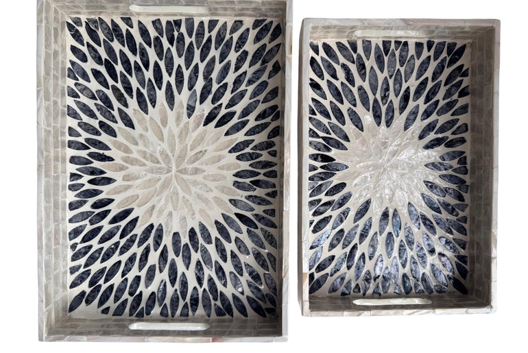 Mother of Pearl Rectangular Tray - Handmade Shell Inlay Serving Tray, Decorative Coffee Table Tray, Vanity Organizer, Housewarming Gift 145
